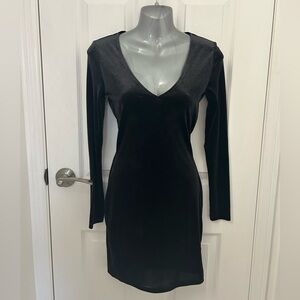 H&M Black Velvet V-Neck Dress with Long Sleeves, Sz 4